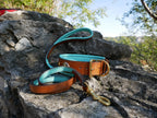 Turquoise Leather Dog Collar & Leash Set
