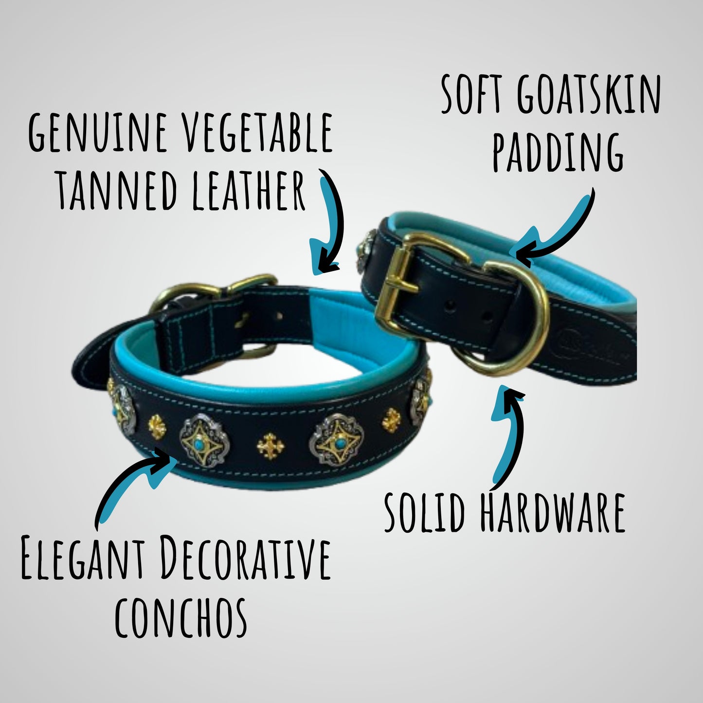 Brown Leather Dog Collar with Turquoise Soft Padding