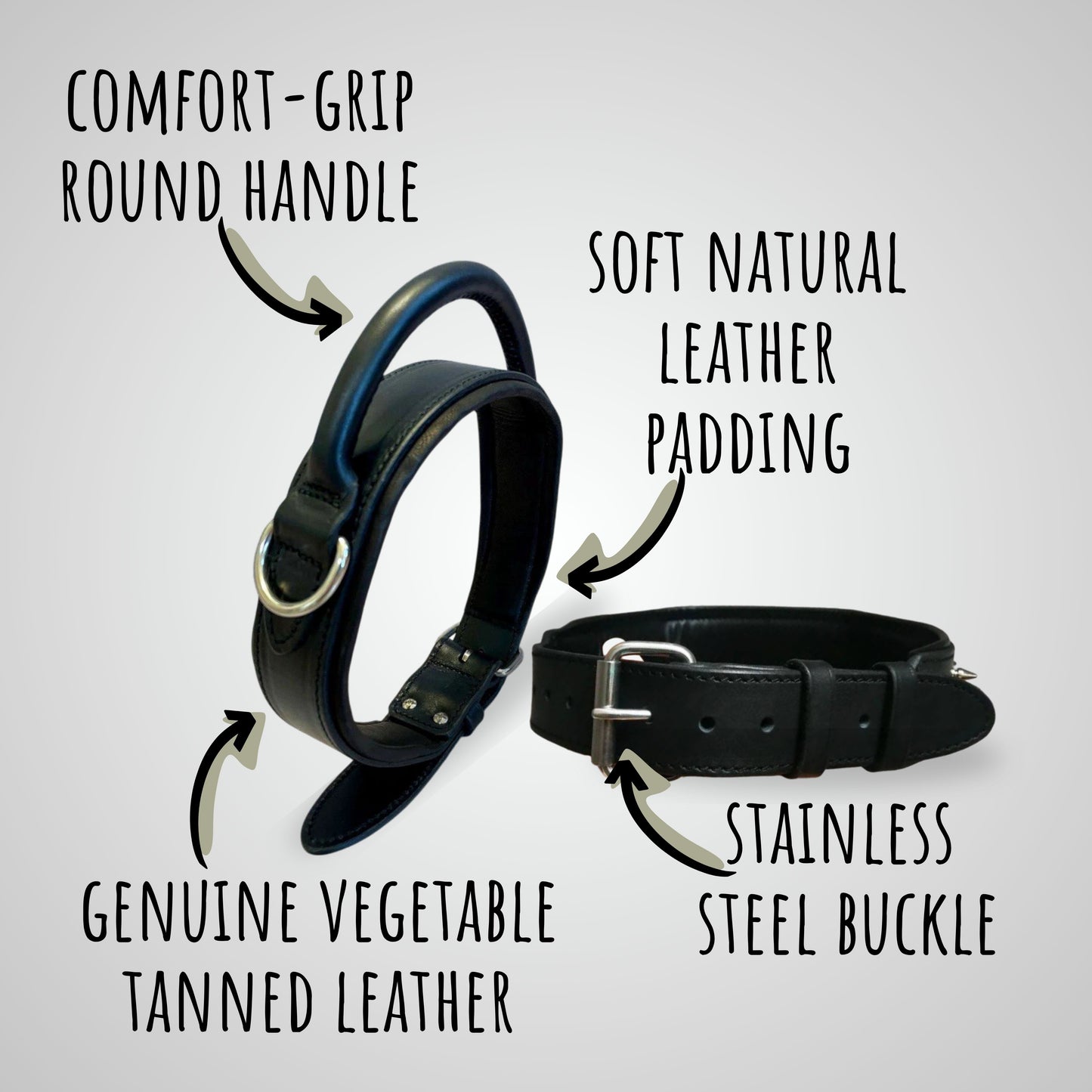 Leather Dog Collar with Handle, 2 in Wide Padded Leather Collar for Large Dog