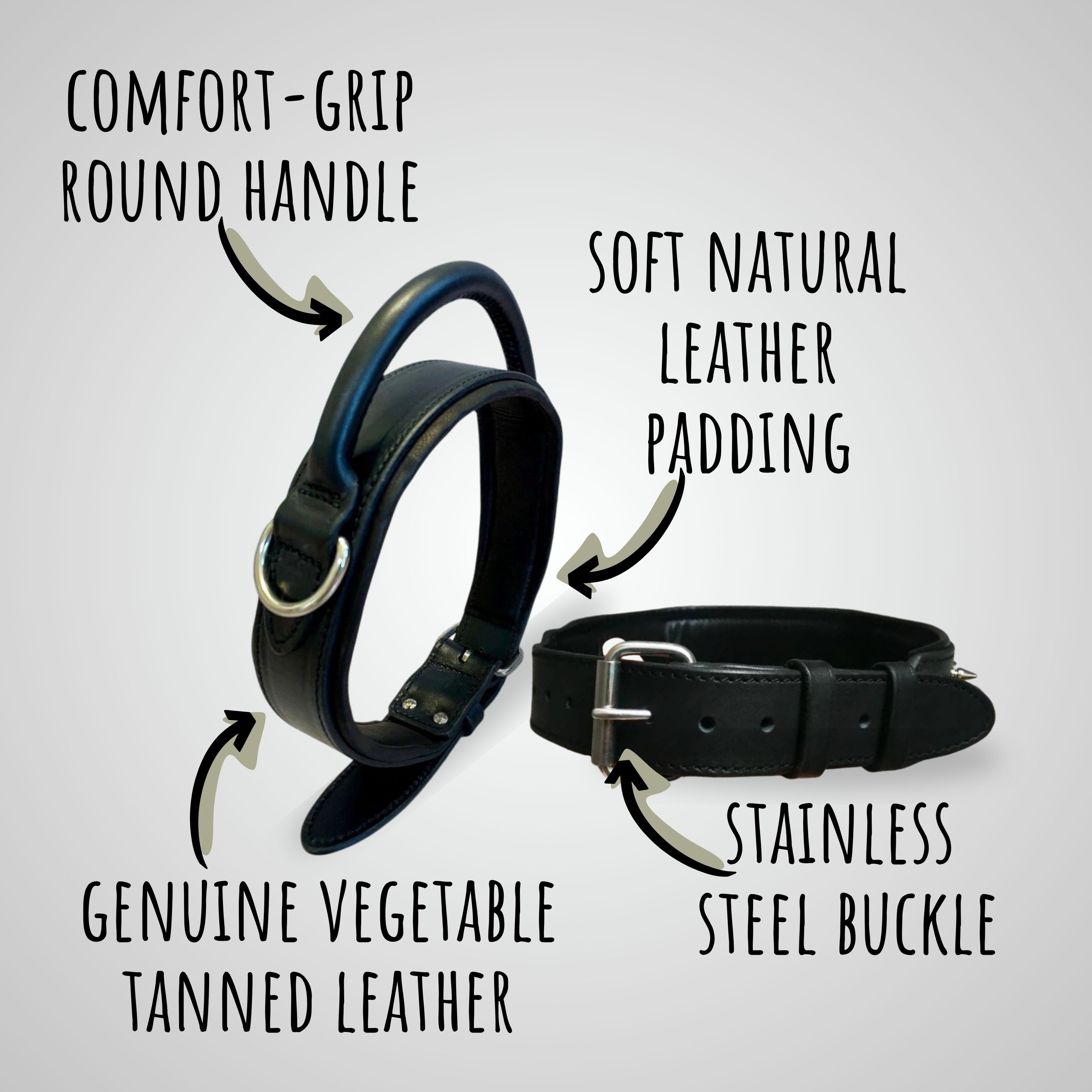 Leather Dog Collar with Handle, 2 in Wide Padded Leather Collar for Large Dog