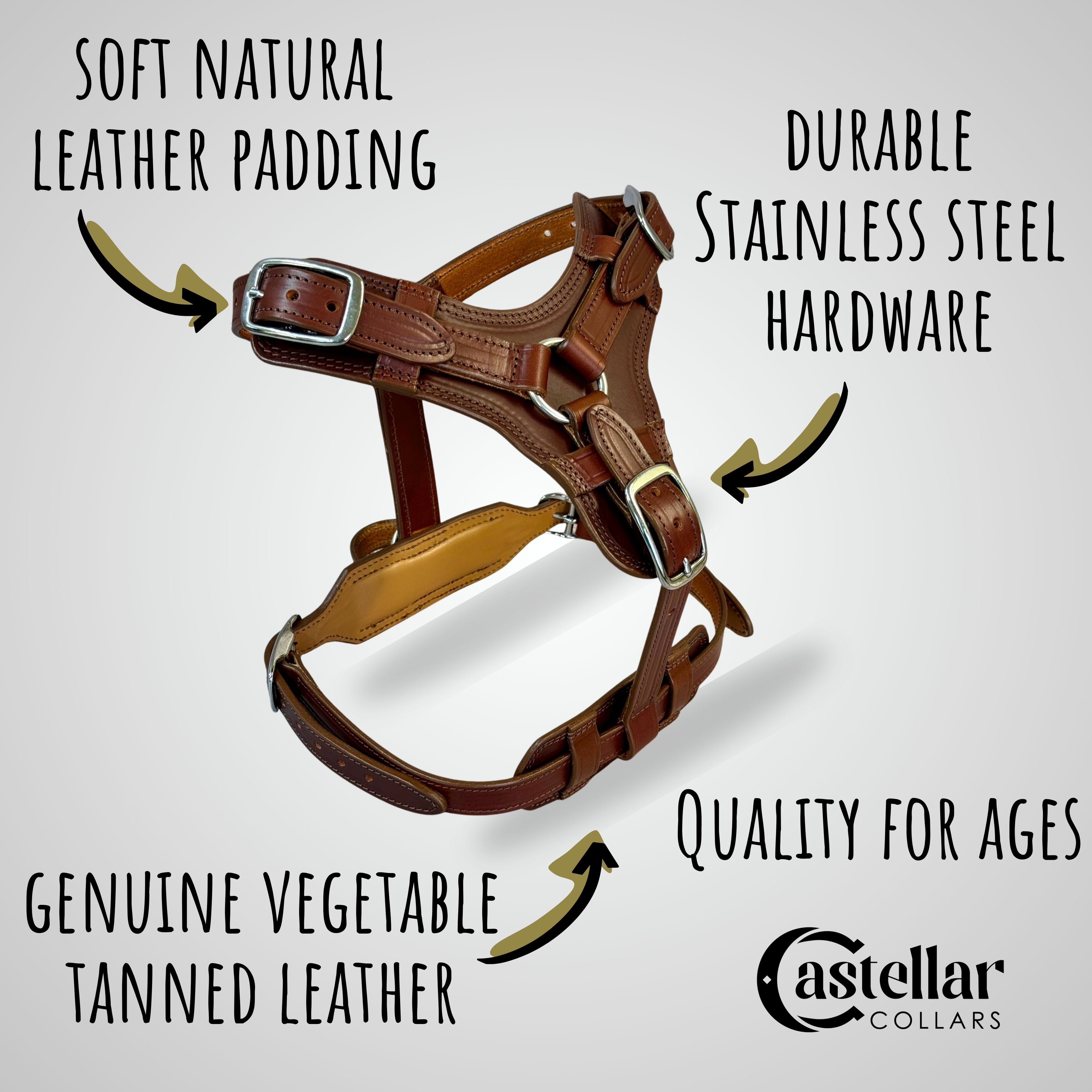 Leather Dog Harness for Large Dogs, Padded Dog Harness with Stainless Steel Buckles