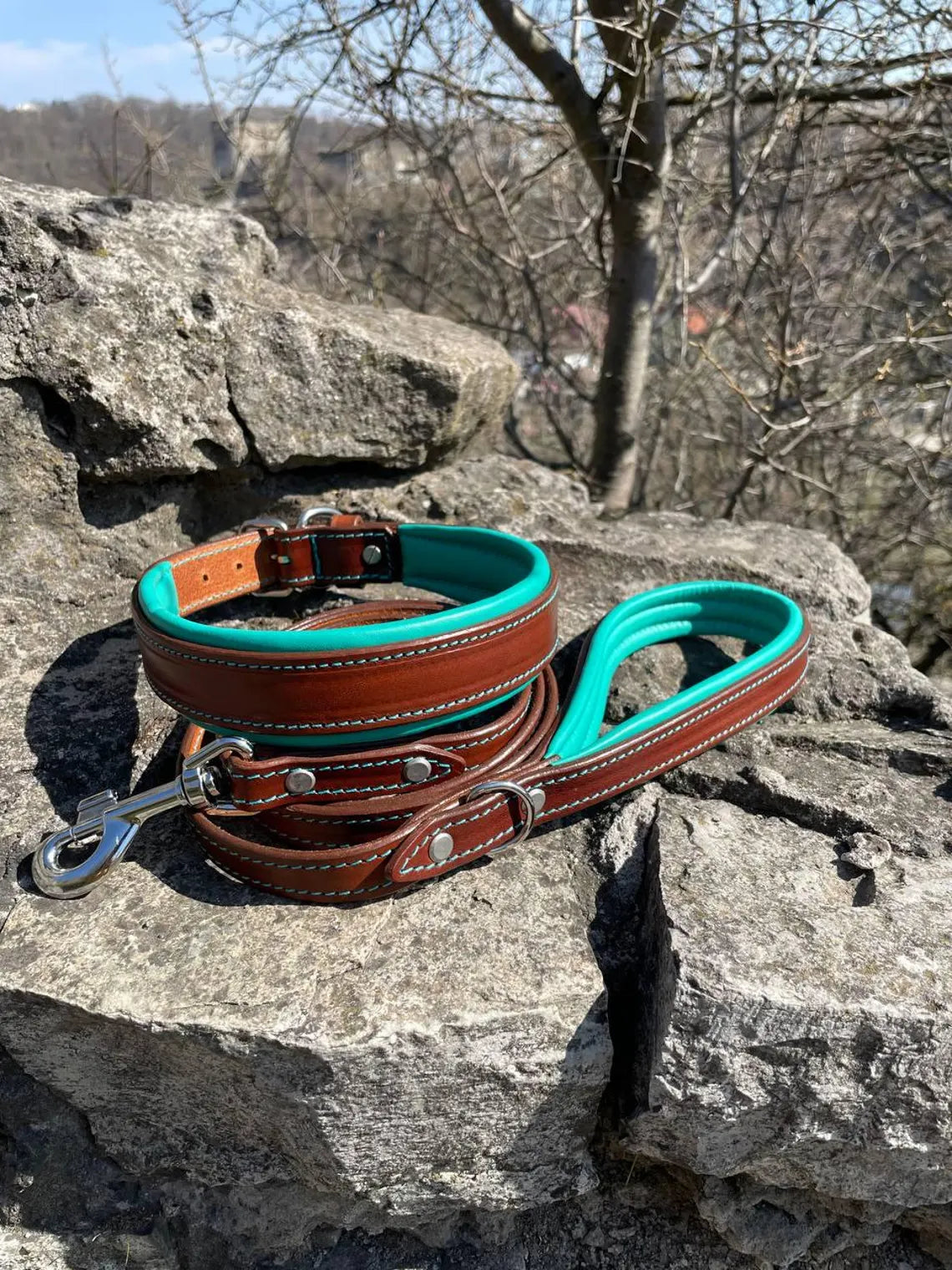 Dog Head Collar Leather, Dog Collar, Leash, Thick Padded Collar for Doberman, German Shepherd, Bulldog, Mastiff, Cane Corso, Pitbull