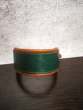 Luxury Green Leather Caramel Padded Dog Collar with Soft Cushion, Hound Dog Collar, Classic Padded Collar, Caramel Green Dog Collar