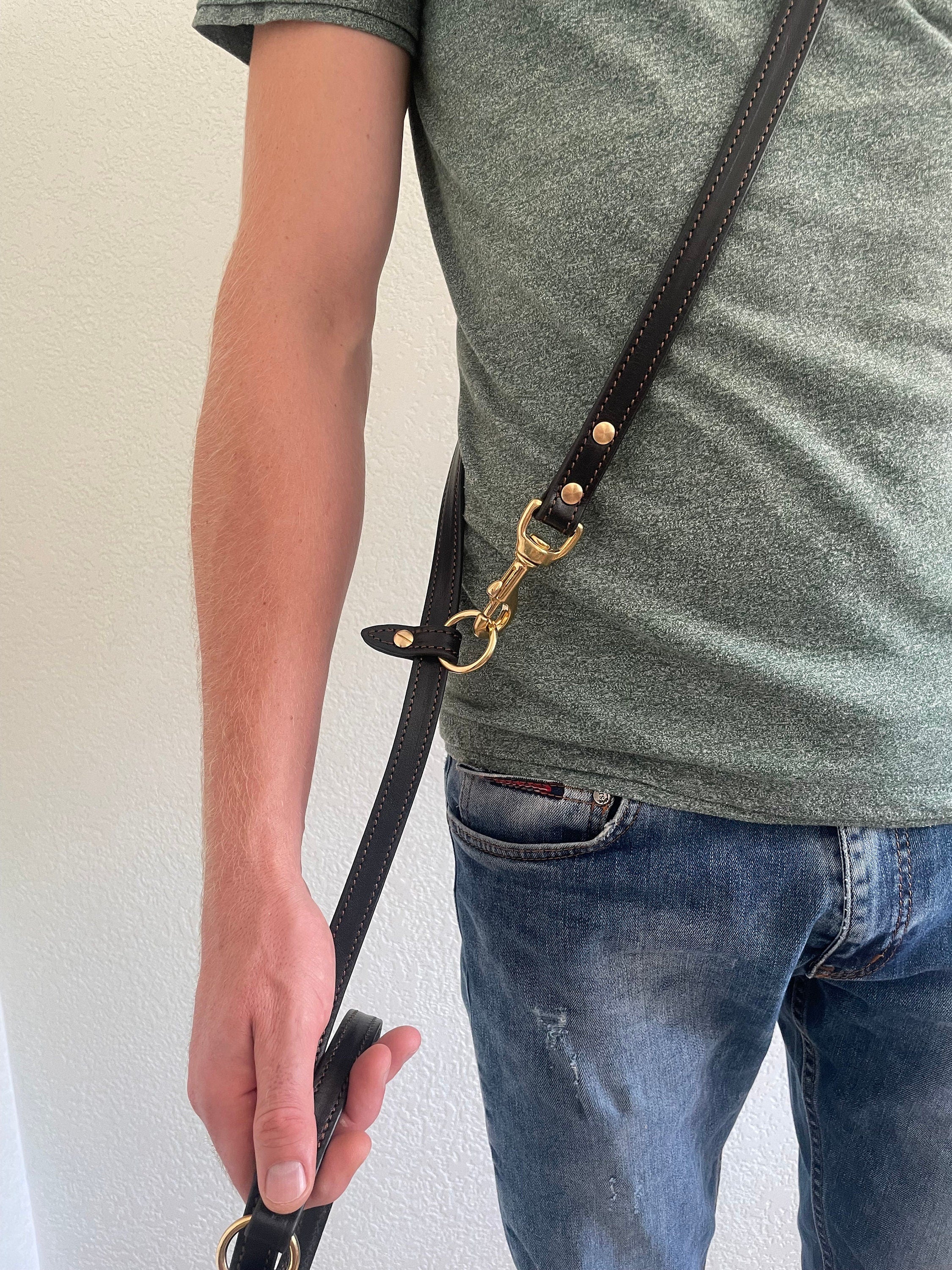 Leather Multi-Purpose Dog Leash – 8 ft Hands-Free Lead