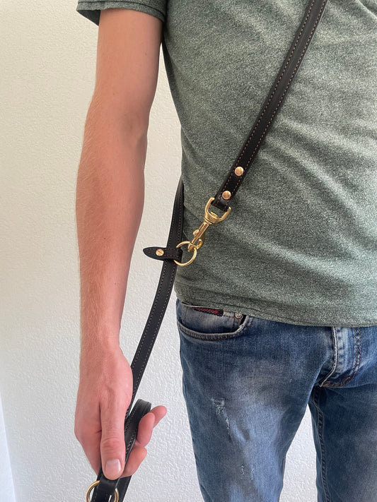 Leather Multi-Purpose Dog Leash – 8 ft Hands-Free Lead