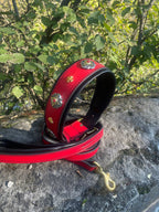 Red Leather Dog Collar and Leash Set, Luxury Leather Dog Collar with Stones and Padded Handle Leash Set, Wide Leather Collar for Dog