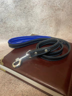 Leather Dog Leash Black Friday Sale, Black Leather and Royal Blue Padded Handle Leash for Dogs, Ready to Ship 5 ft Dog Leash Leather