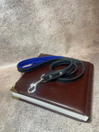 Leather Dog Leash Black Friday Sale, Black Leather and Royal Blue Padded Handle Leash for Dogs, Ready to Ship 5 ft Dog Leash Leather