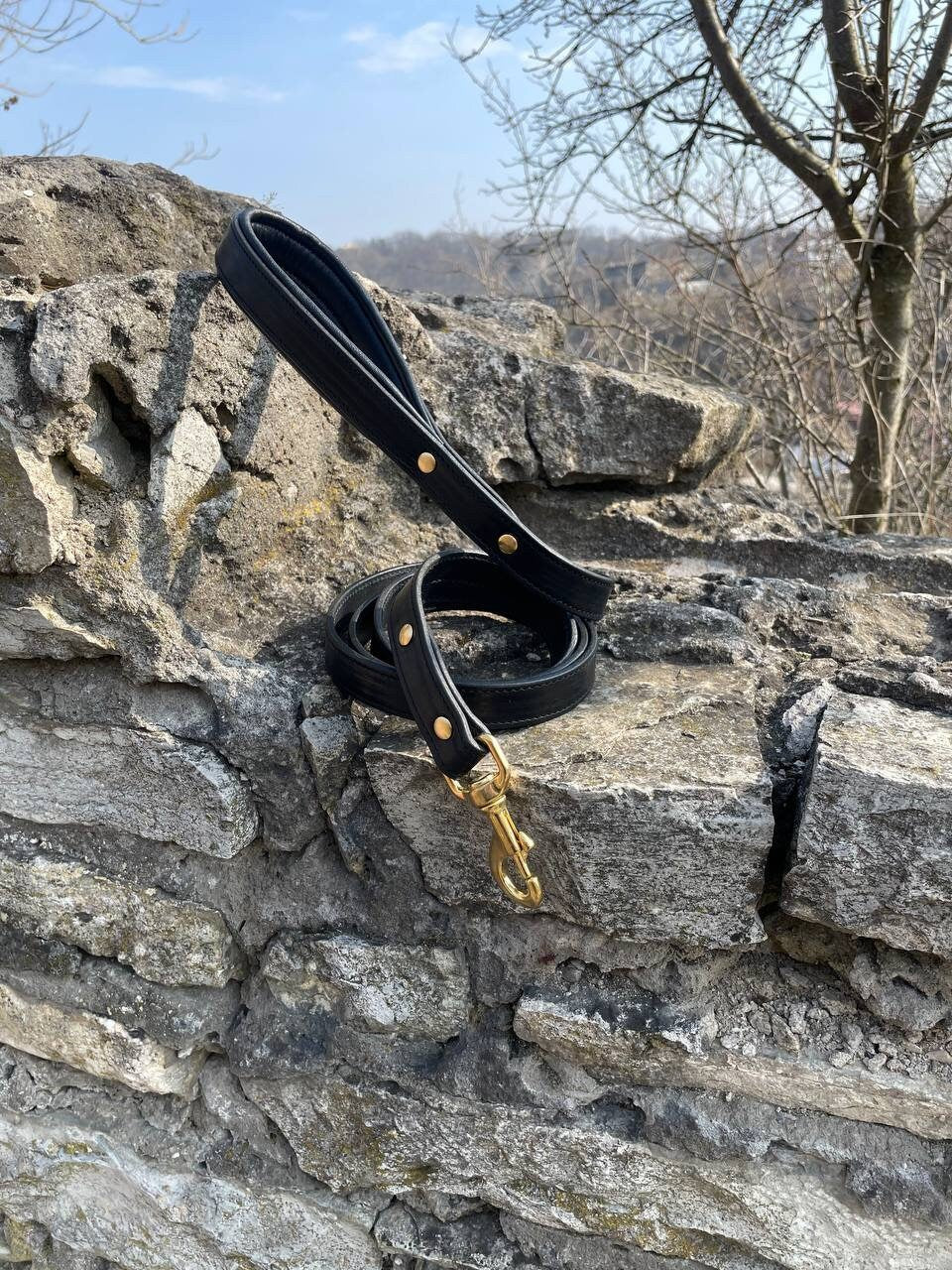 Leather dog leash with padded handle, leather leashes for big dogs, 5 foot leather dog leash