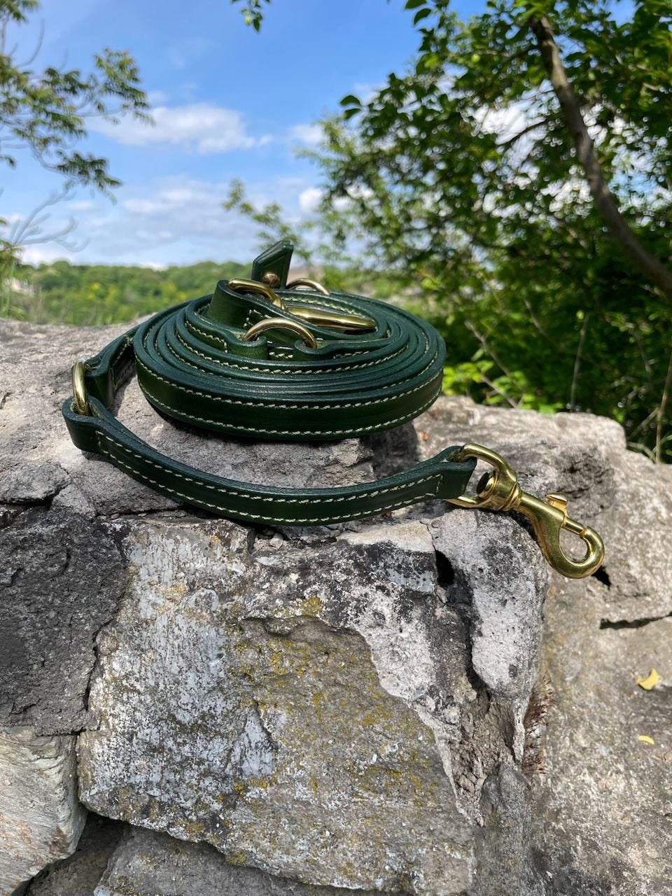 Hands-Free Leather Dog Leash – Multipurpose 7-Way Lead with Solid Brass Hardware