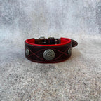Purple Brown Leather Dog Collar with Concos, Large Padded Collar and Leash Set for Big Breed like Doberman, German Shepherd, Cane Corso