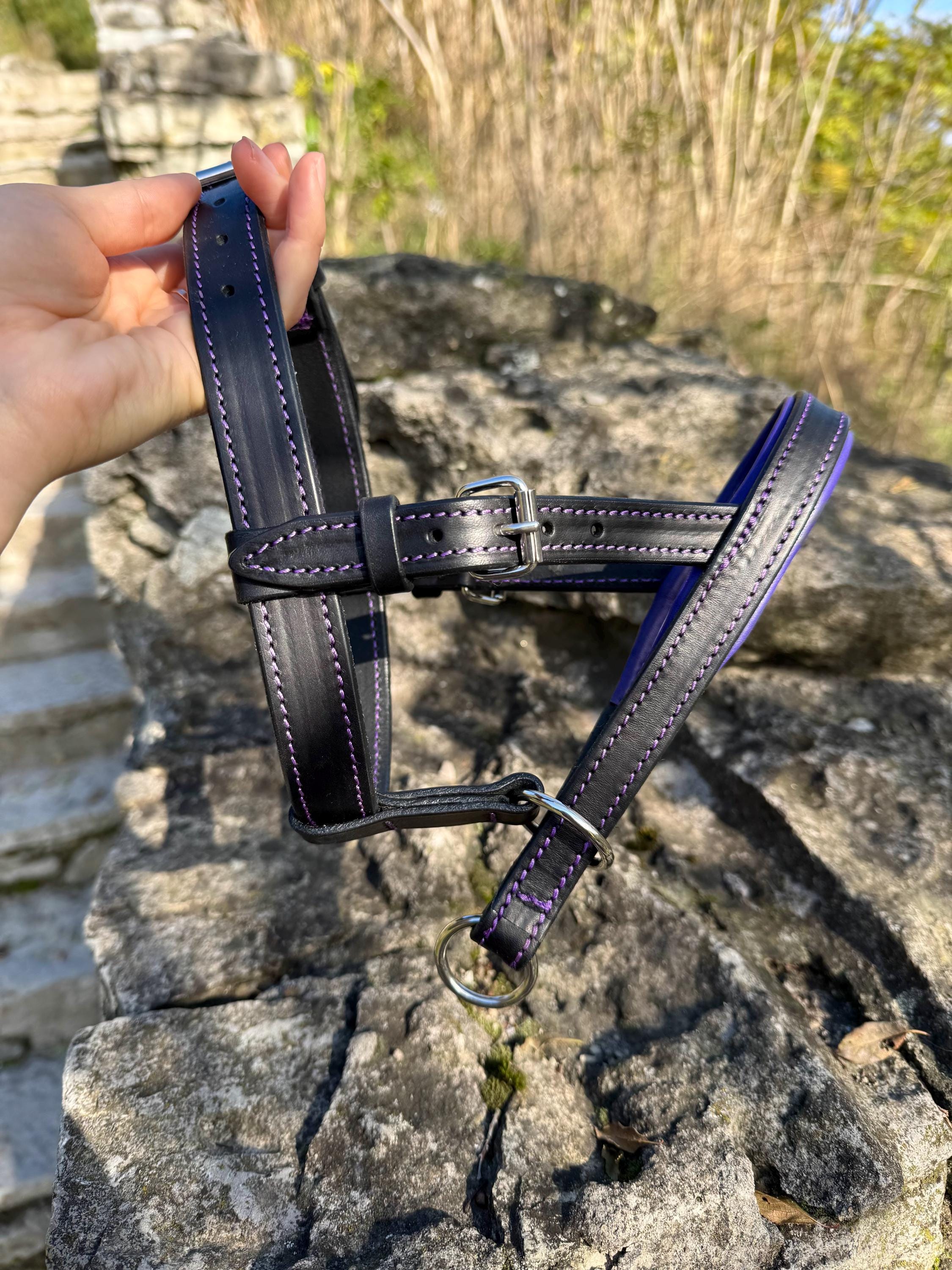 Dog Head Collar, Leather Head Halter, No Pull Adjustable Head Collar for Medium and Large Breeds
