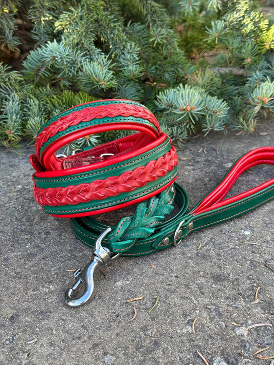 Xmas dog collar leather fancy braided christmas collars gifts