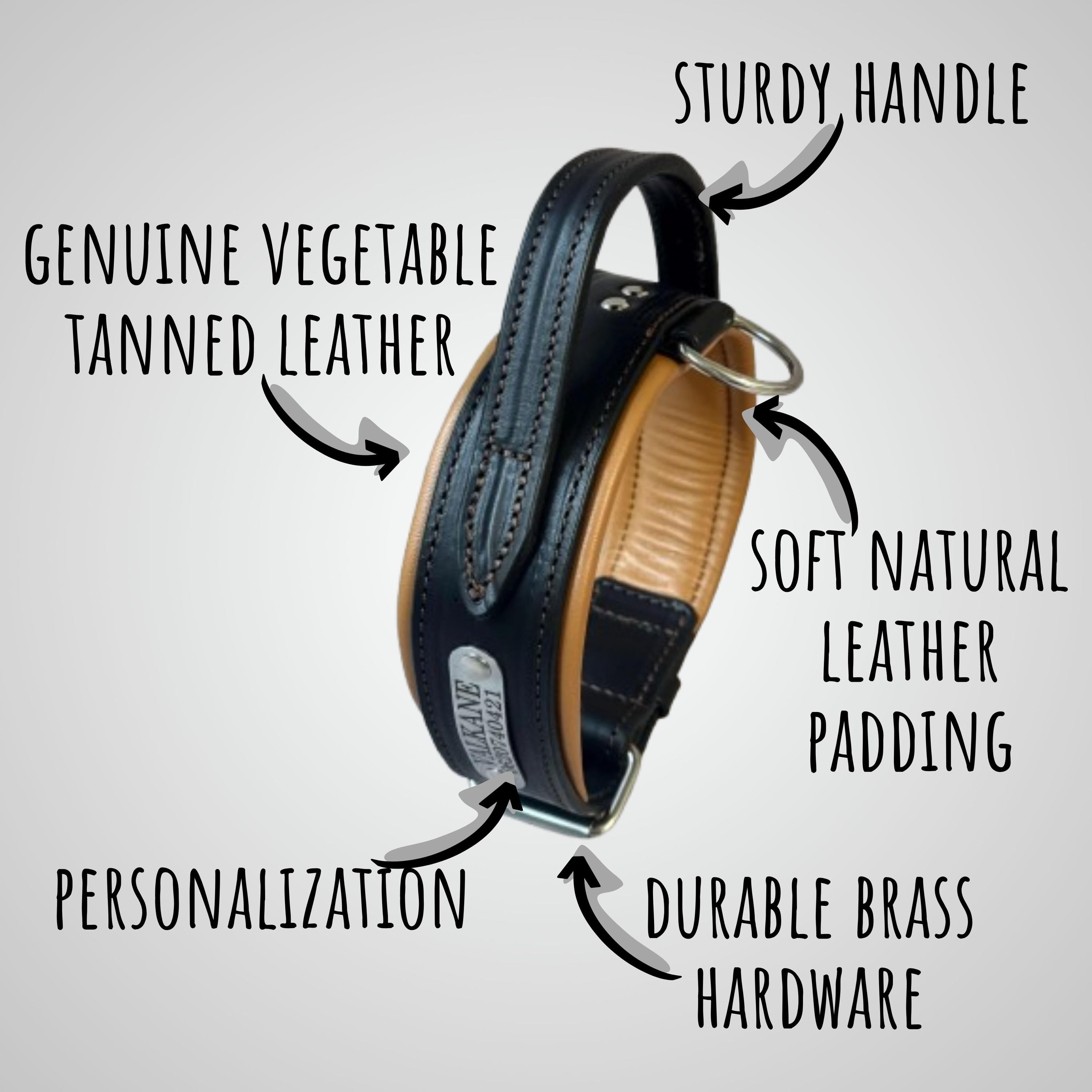 Leather dog collar with handle wide padded collar for doberman shepherd mastiff malinois bulldog, 2 inch tactical collar and leash set