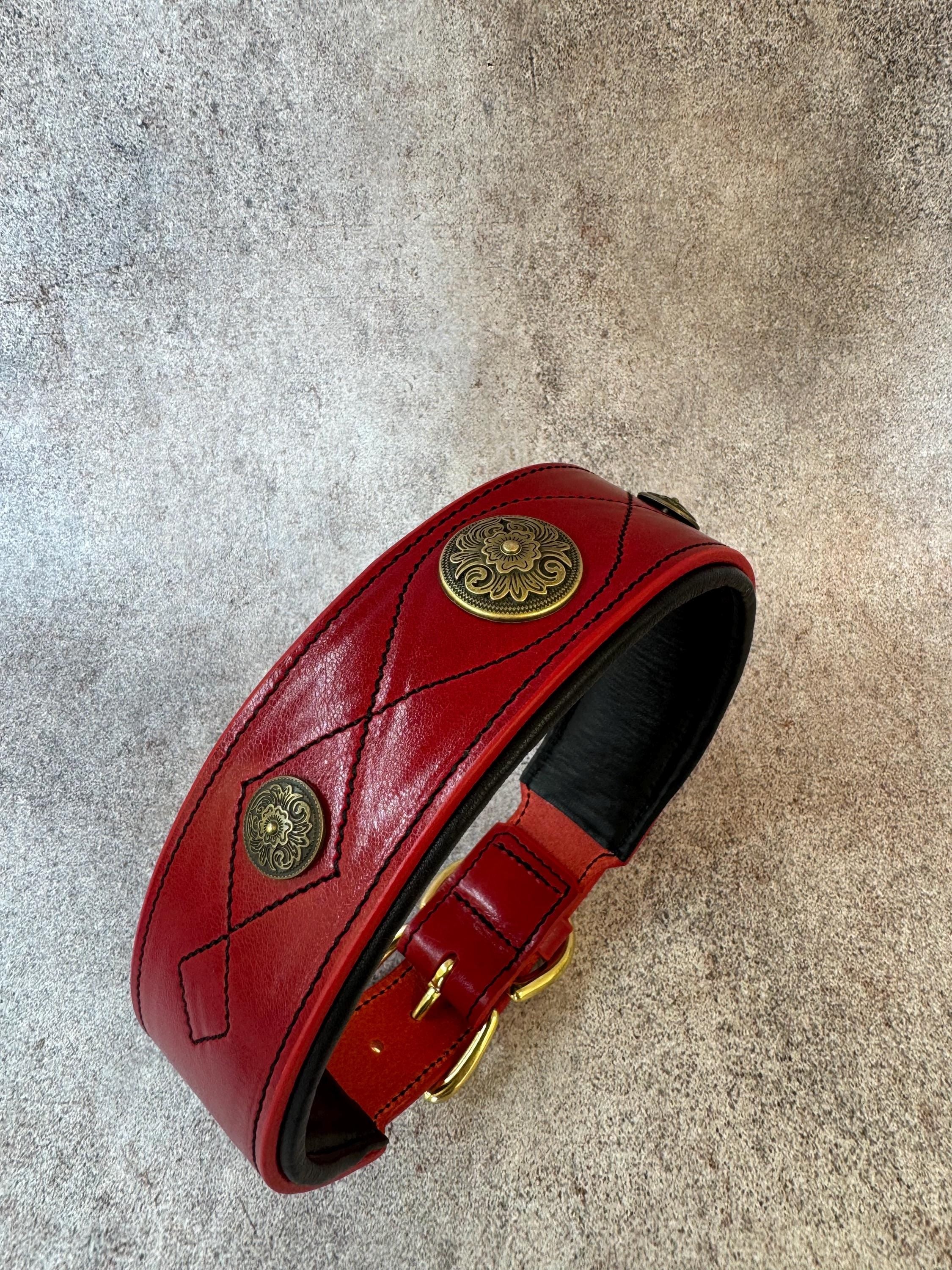 Luxury Leather Dog Collar For Large Dogs, Wide Padded Cane Corso Collar, Mastiff & Doberman Collar With Ornaments, Multiple Colors