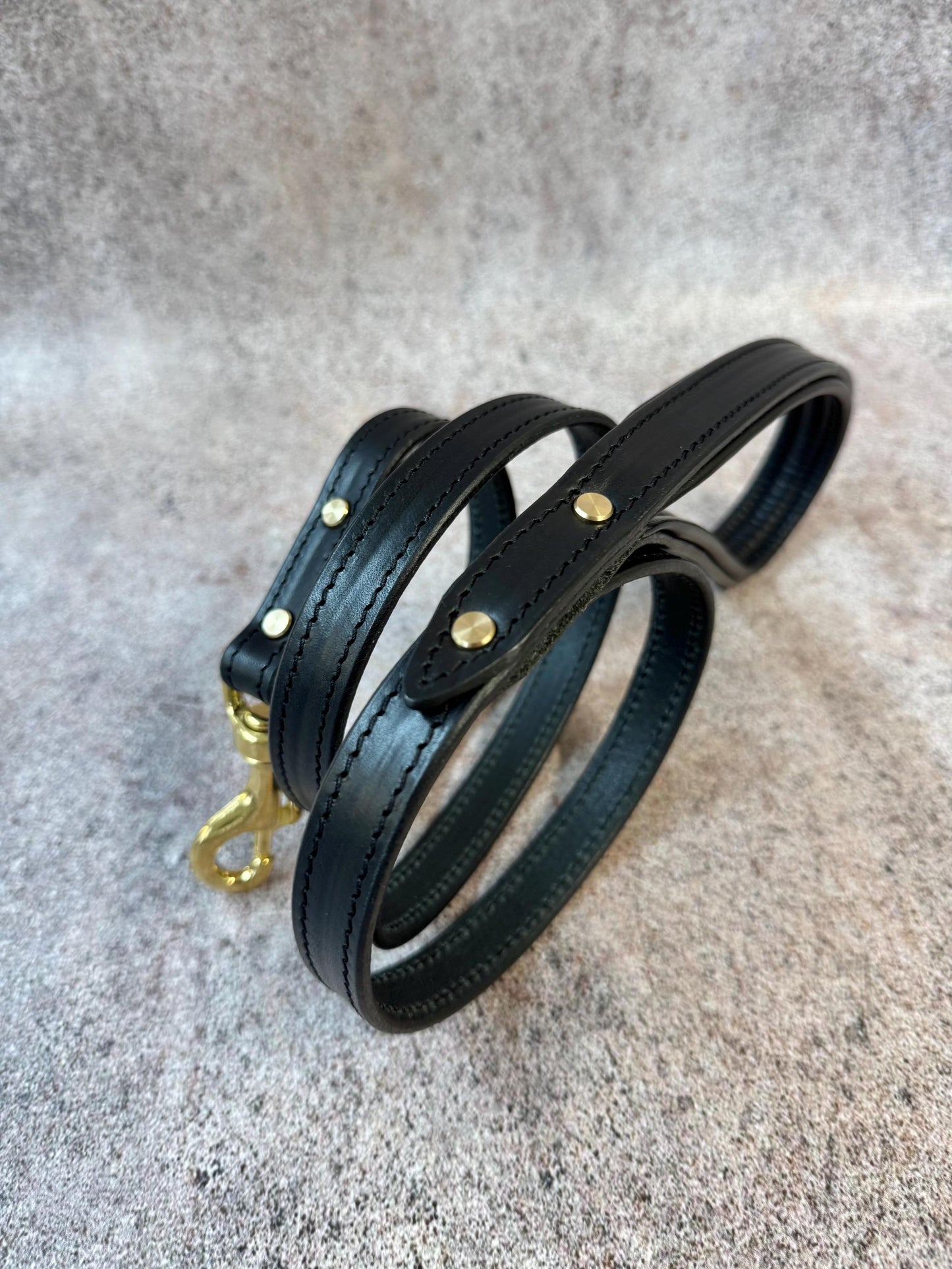 Black Leather Dog Leash with Solid Brass Hardware
