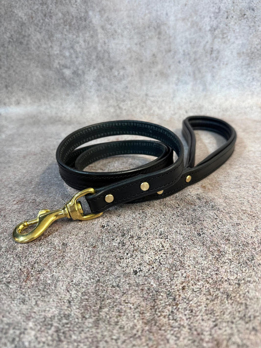 Black Leather Dog Leash with Solid Brass Hardware
