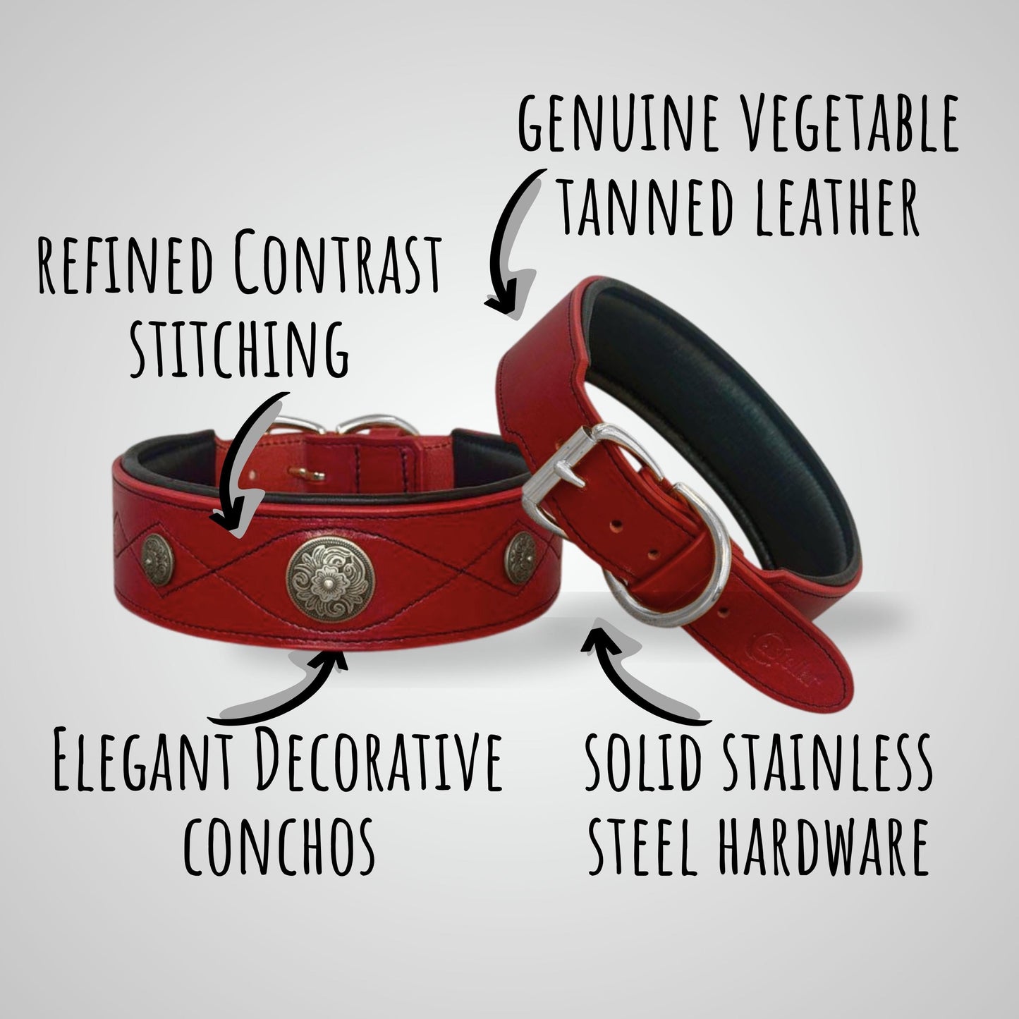 Purple Brown Leather Dog Collar with Concos, Large Padded Collar and Leash Set for Big Breed like Doberman, German Shepherd, Cane Corso