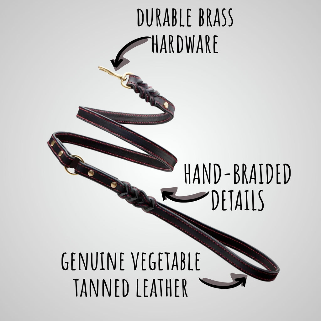 Premium Western Leather Dog Collar and Leash Set