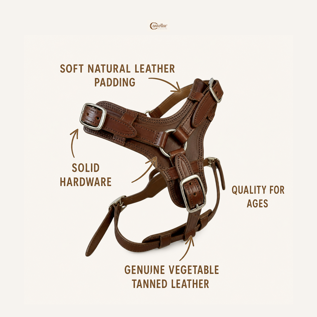 Luxury Leather Dog Harness with Brass Hardware