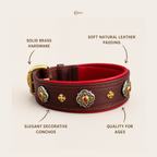 Red Decorative Leather Dog Collar