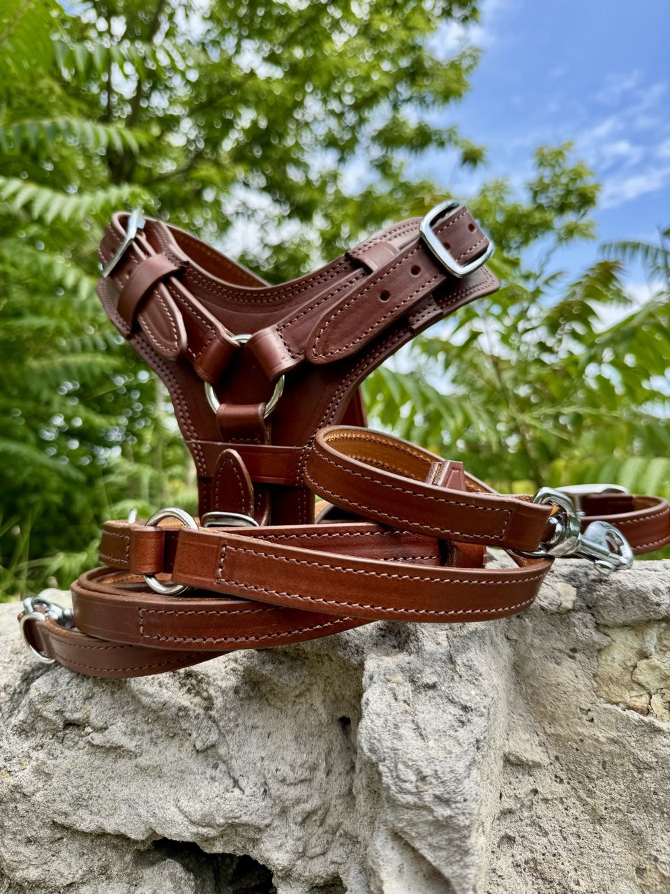 Full grain leather multifunctional 6 way dog leash