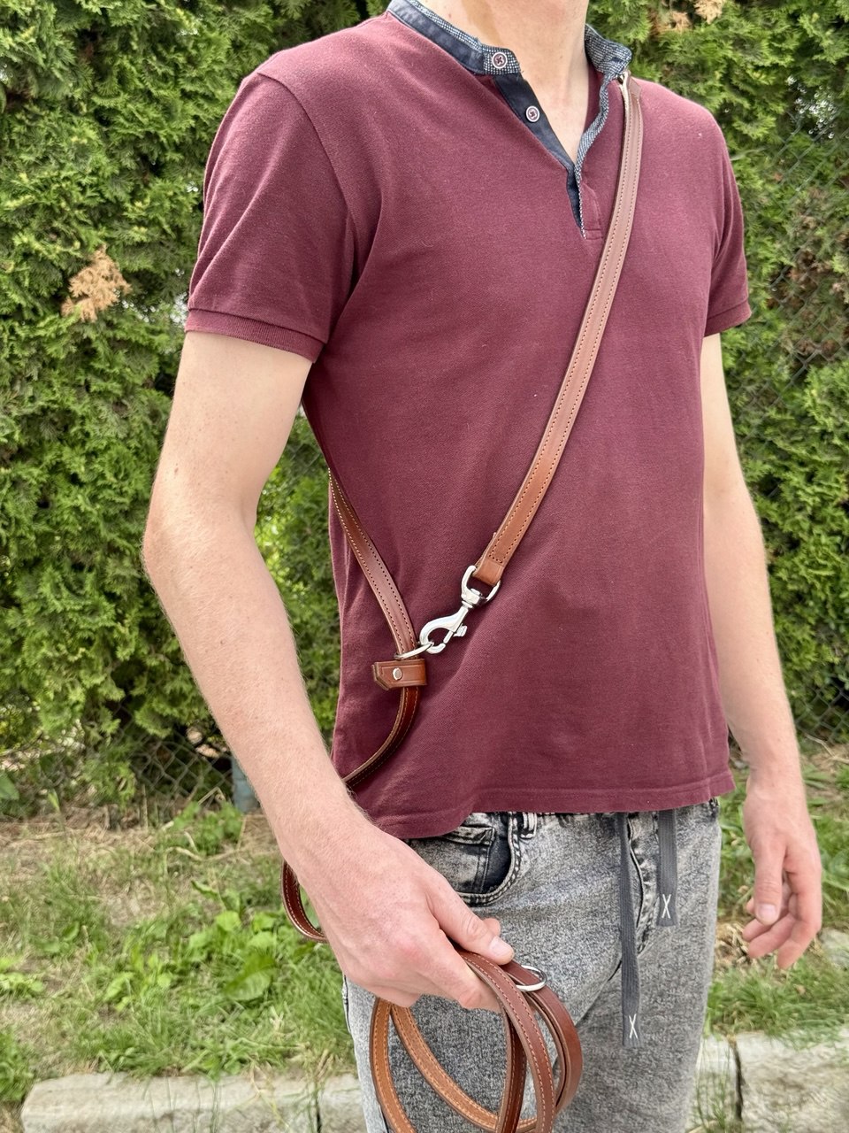 Full grain leather multifunctional 6 way dog leash