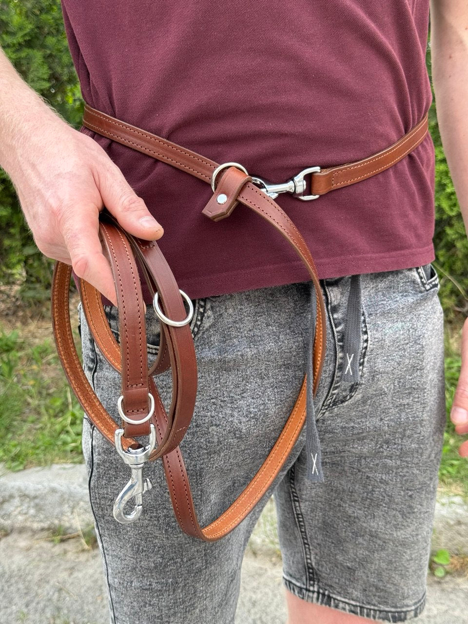 Full grain leather multifunctional 6 way dog leash
