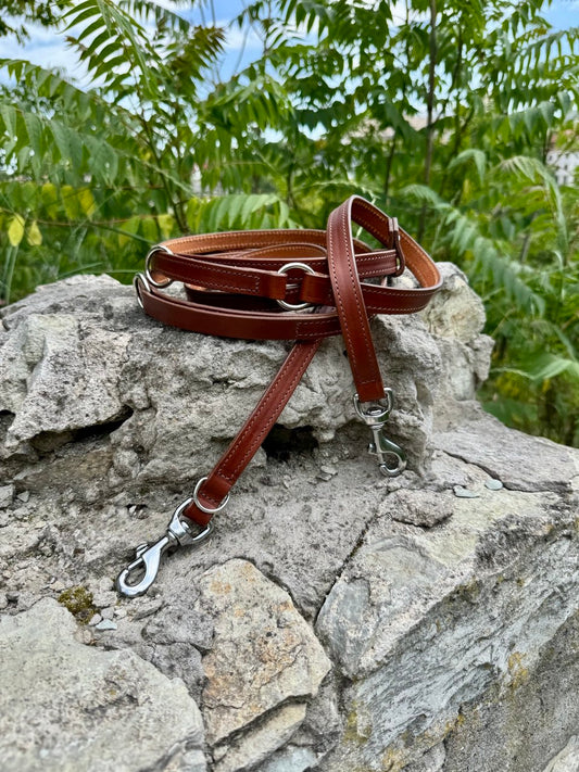 Full grain leather multifunctional 6 way dog leash
