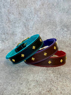 Royal Leather Dog Collar with Golden Plated Conchos 1.6 in Wide