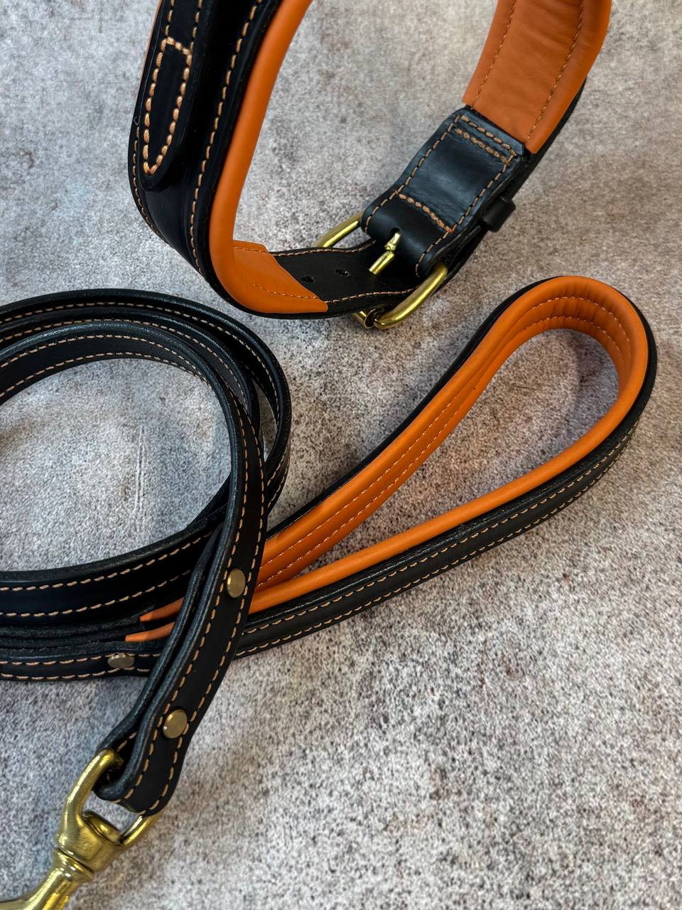 Comfort Edition - Leather Black & Orange Padded Leash