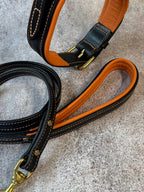 Comfort Edition - Leather Black & Orange Padded Leash