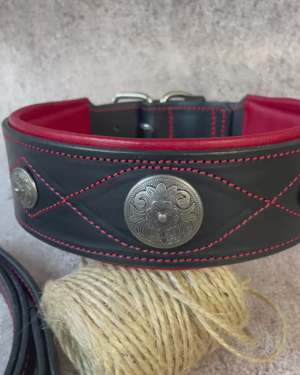 Premium Western Leather Dog Collar and Leash Set