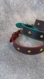 Royal Leather Dog Collar with Golden Plated Conchos 1.6 in Wide