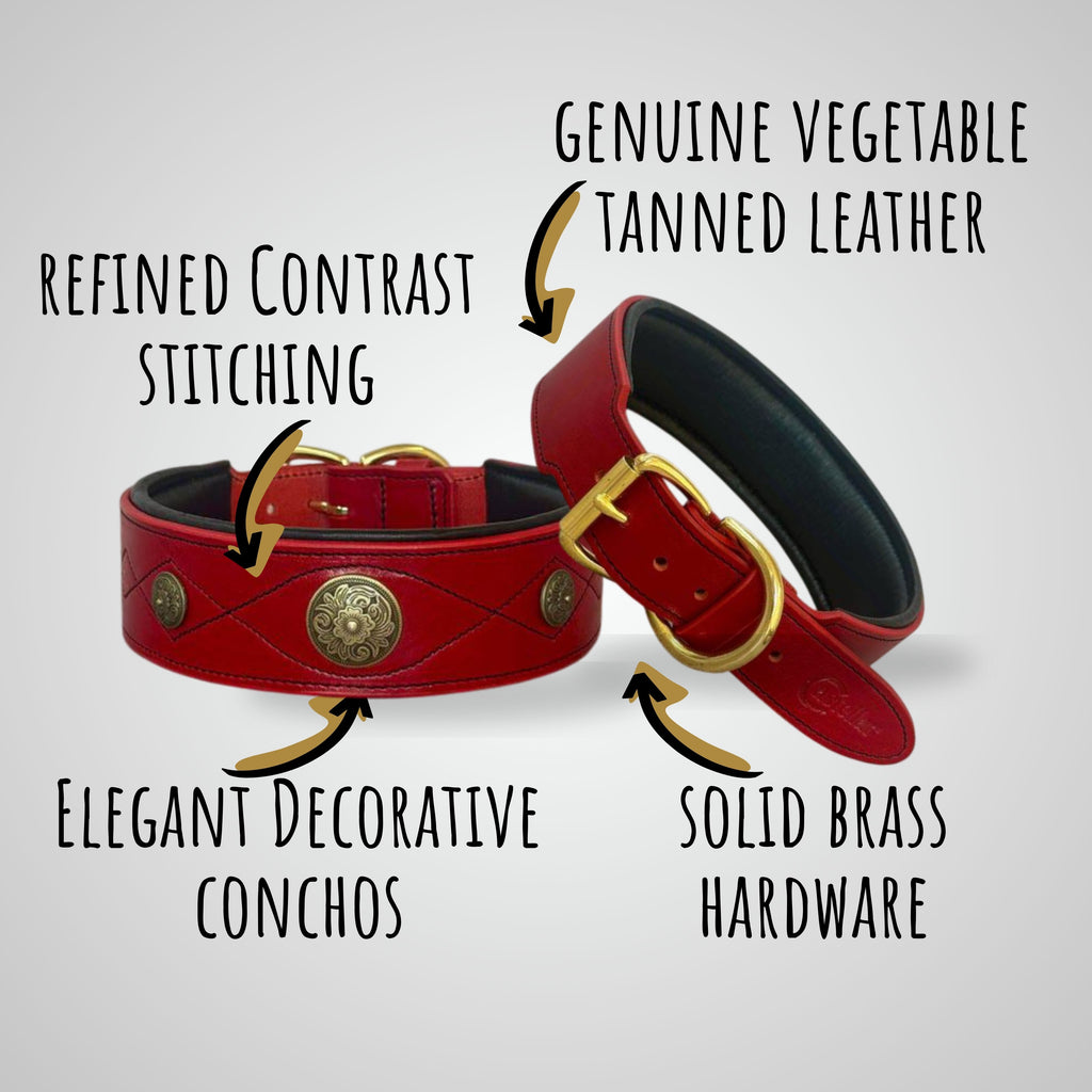 Green Leather Dog Collar with Ornaments