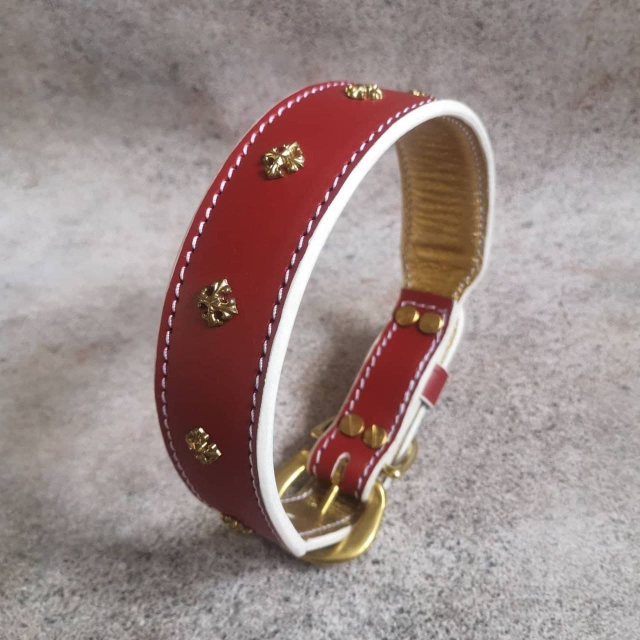 Red Decorated Leather Dog Collar, Stylish Dog Collar, Female Dog Collar