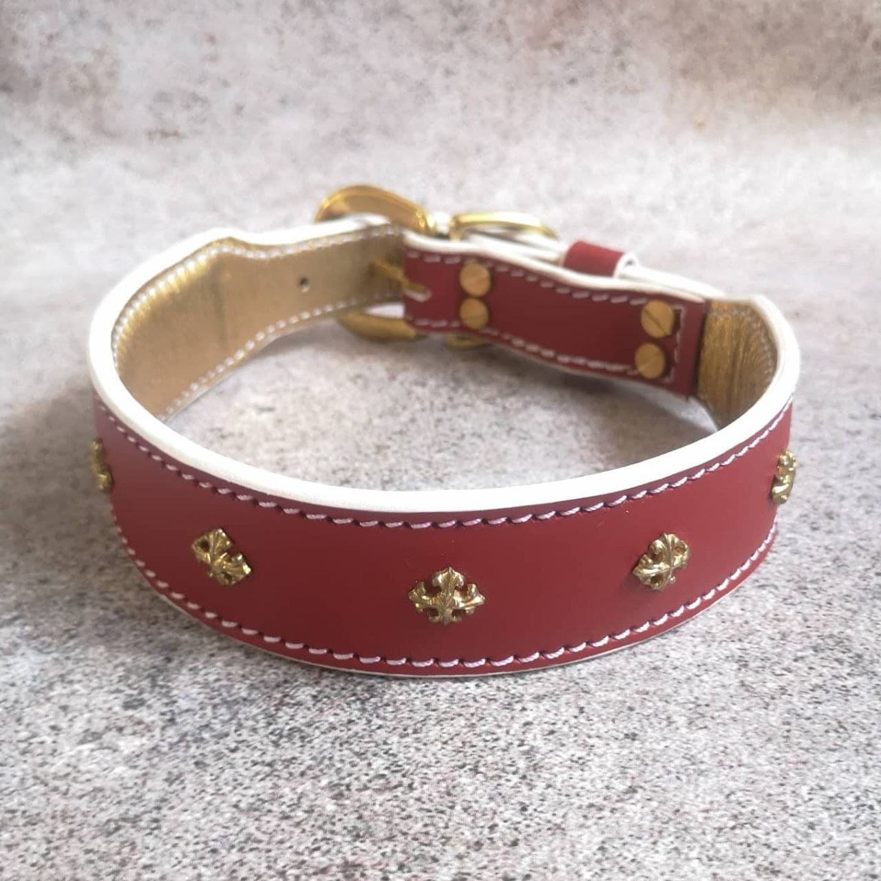 Red Decorated Leather Dog Collar, Stylish Dog Collar, Female Dog Collar