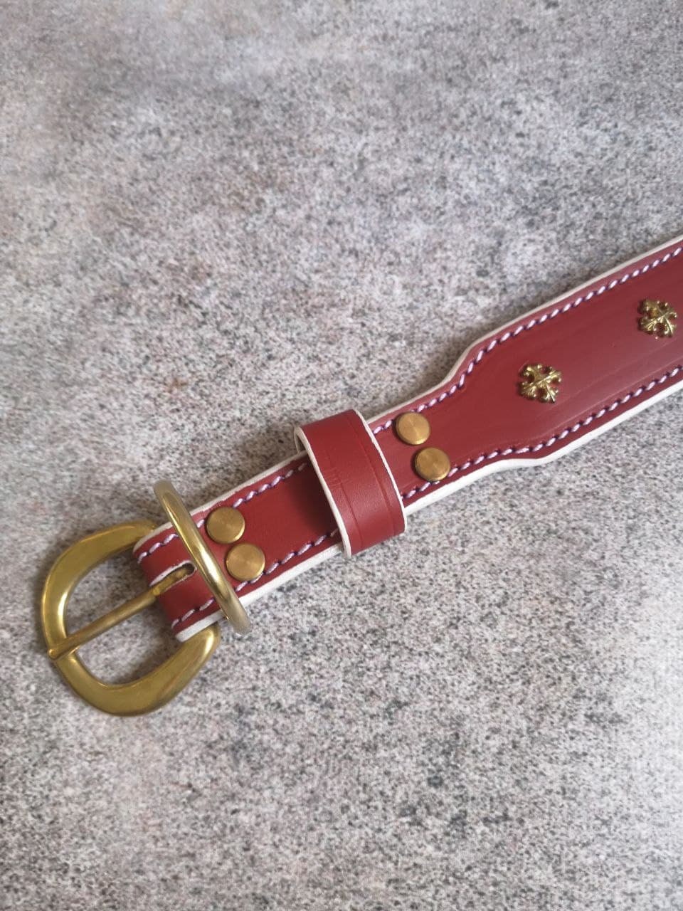 Red Decorated Leather Dog Collar, Stylish Dog Collar, Female Dog Collar