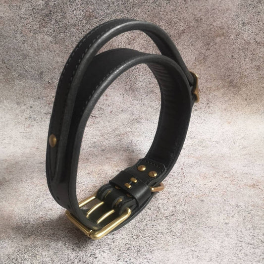 Adjustable Leather Dog Collar with Handle, Soft-padded Leather Dog Collar with Handle, Dog Collar with Adjustable handle