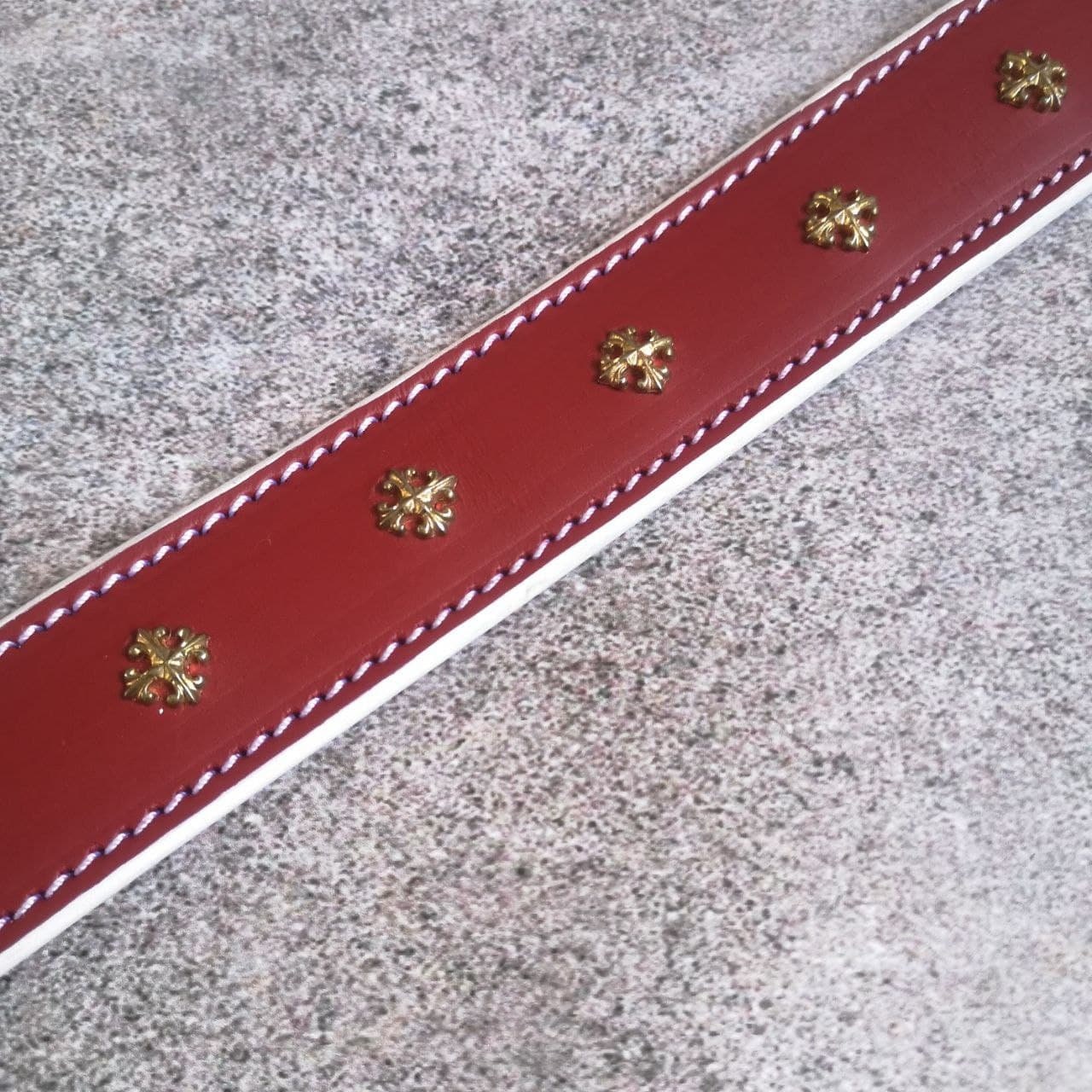 Red Decorated Leather Dog Collar, Stylish Dog Collar, Female Dog Collar