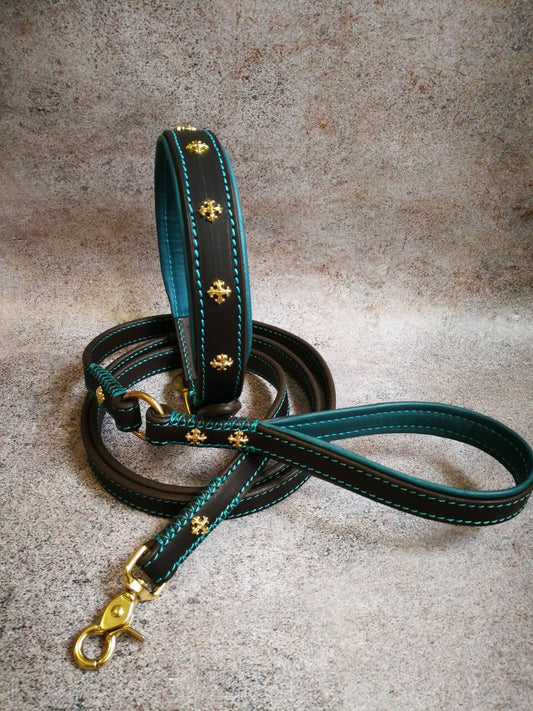 Luxury Dog Collar Leash Set, Decorated Dog Collar and Leash Set