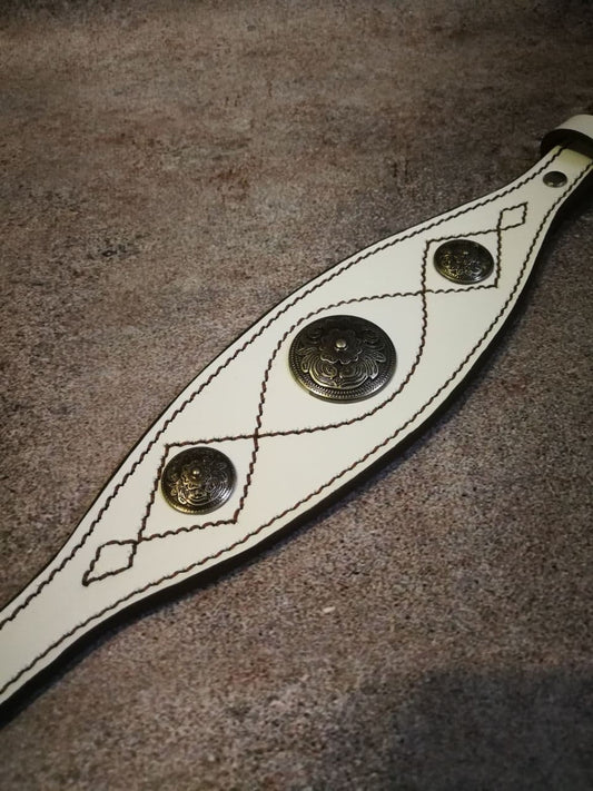 White Leather Decorated Dog Collar, Hound Dog Collar White Leather, Hunting Dog Collar, Luxury White Leather Grey Hound Collar, Dog Collar