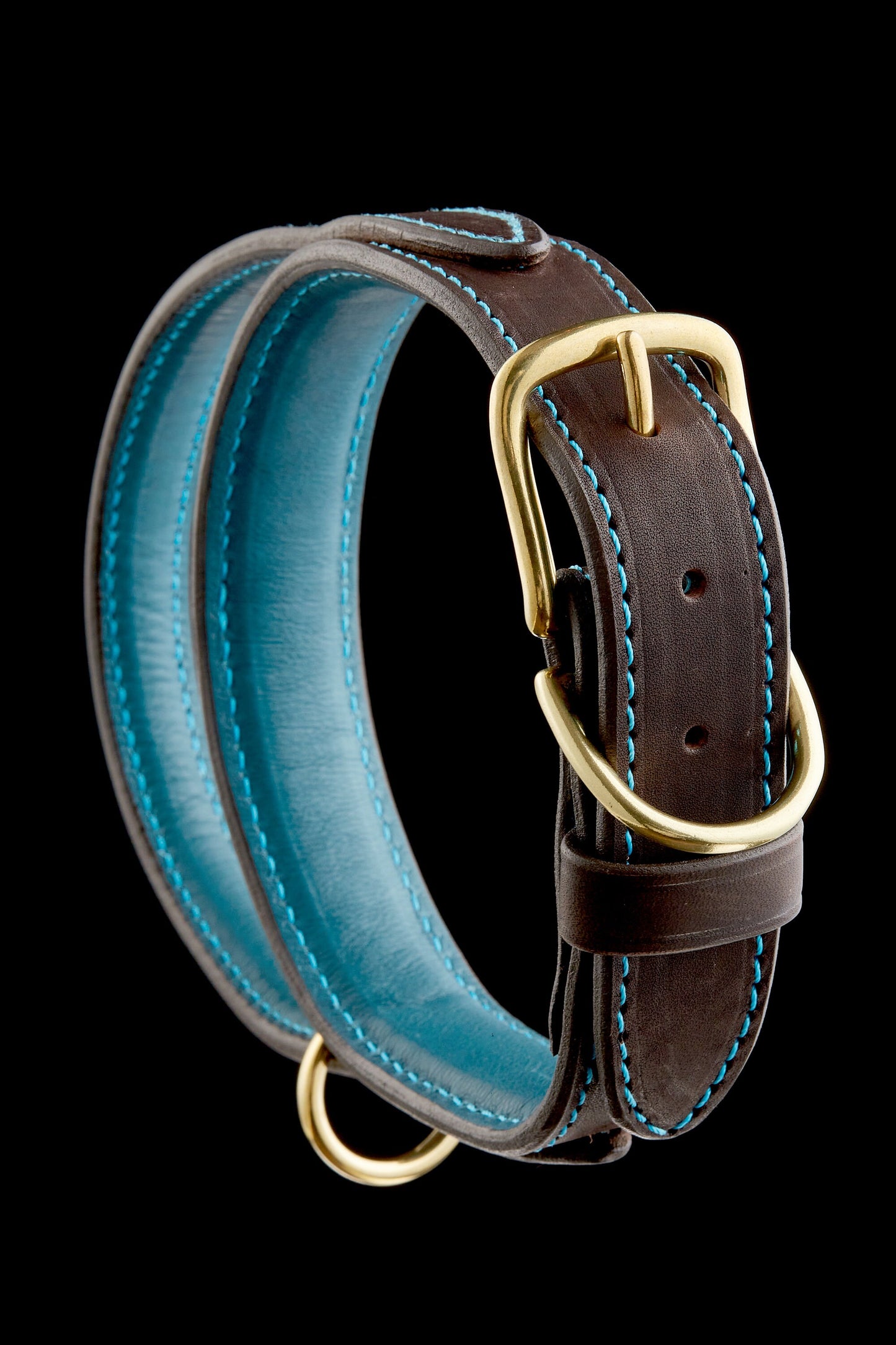 Turquoise Leather Dog Collar with Handle, Ultimate Control Dog Collar, Handle with Ring Dog Collar, Turquoise Collar for Big Dog, Brass Ring