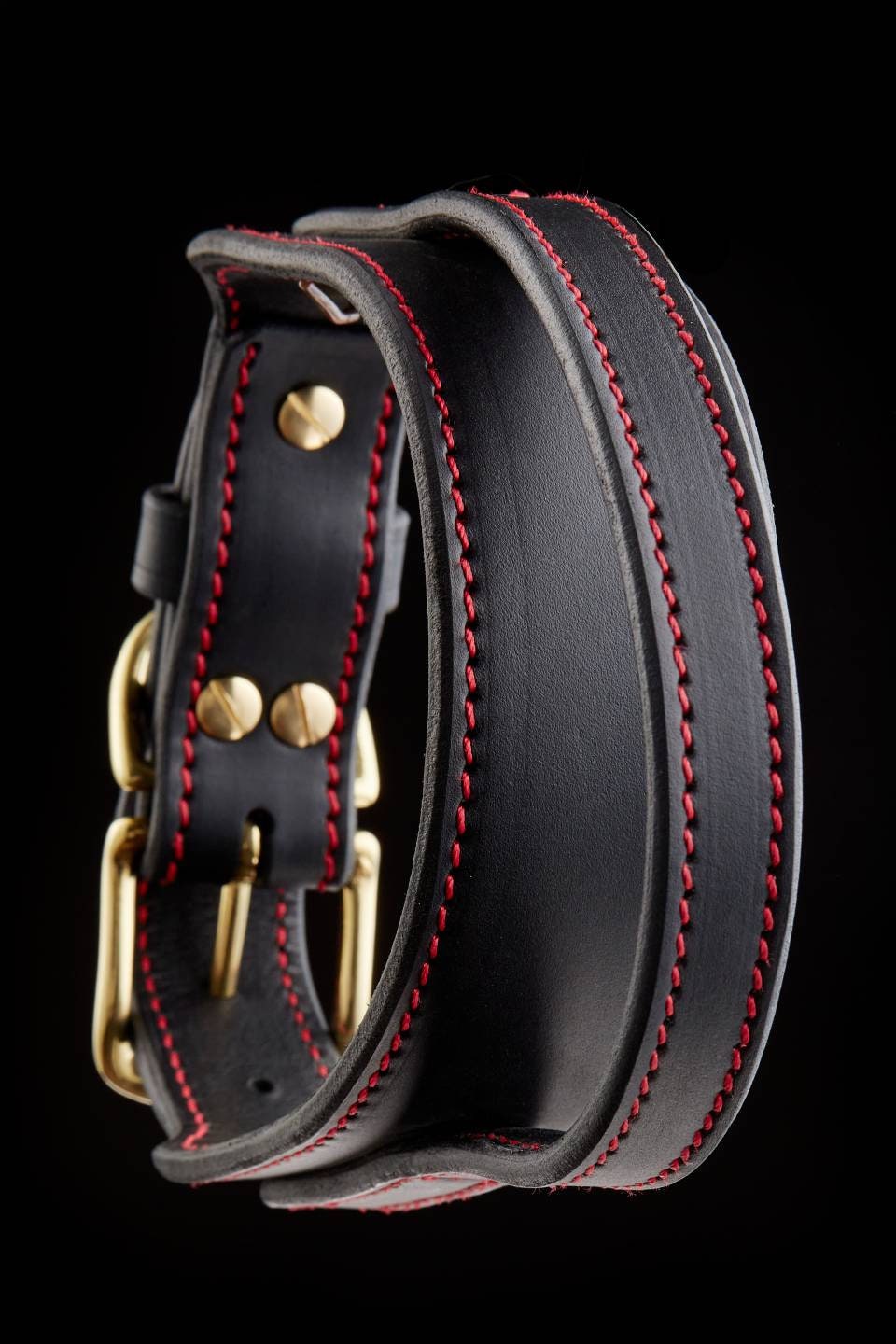 Handle Dog Collar 2 in Wide Leather Collar with Handle 5 cm Wide Leather Dog Collar Padded Black LeatherDog Collar with Red Stitch