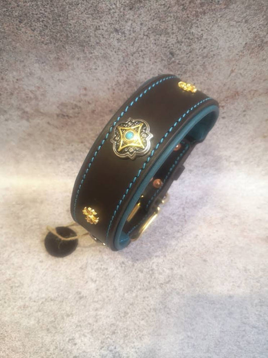 Padded Dog Collar, Jeweled Dog Collar, Gemstone Dog Collar, Turquoise Dog Collar, Designer Dog Collar, Luxury Turquoise Dog Collar, For Dog