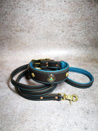 Turquoise Jeweled Leather Dog Collar and Leash Set, Matching Collar and Leash, Custom Dog Leash and Collar with Decor, Turquoise Set for Dog