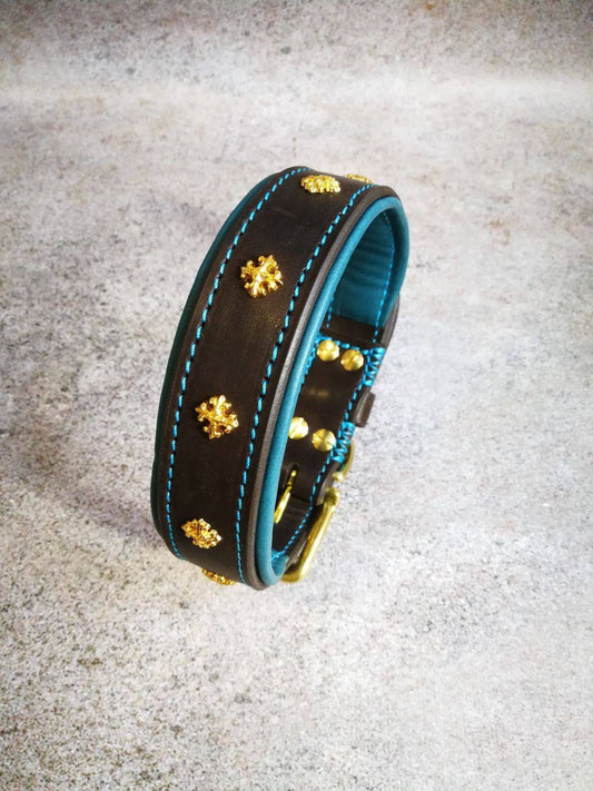 Brown Leather Dog Collar  with Coper Studs, Luxury Dog Collar, Jewelery Dog Collar, Fancy Leather Dog Collar, Beautiful Leather Dog Collar