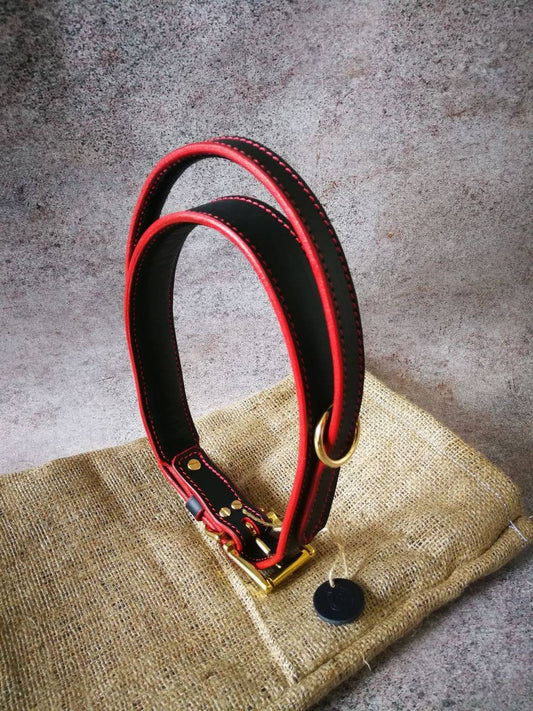 Black and Red Leather Dog Collar with Handle, Comfortable Handle Dog Collar,  Padded Leather Dog Collar, Black Dog Collar with Red Stitch