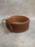 Personalized Wide Leather Dog Collar with Brass ID Tag Name Plate and Brass Buckle, 6 cm Wide Brown Tan Leather Dog Collar with Name