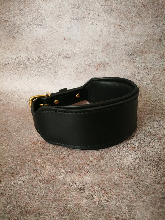 Classic Black Leather Padded Dog Collar Solid Brass Hardware, Traditional Leather Dog Collar to measurements, Soft Cushion Dog Collar